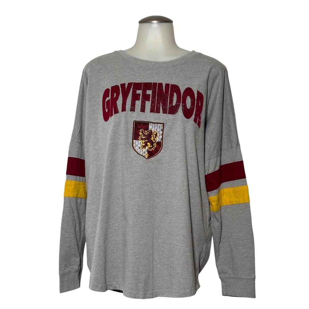 Harry Potter Gryffindor Long Sleeve Shirt Large Gray Varsity Stripe Excellent